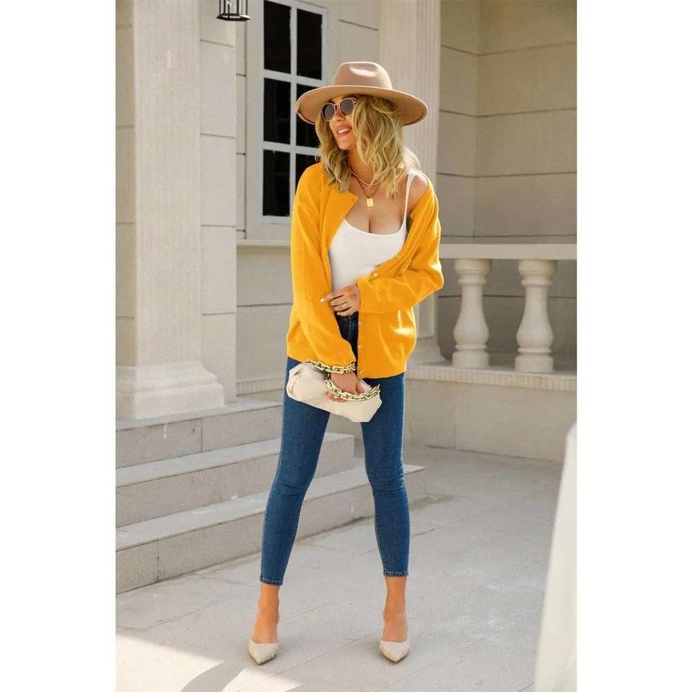 Round Neck Long Sleeve Single-Breasted Sweater - Picture 6 of 11